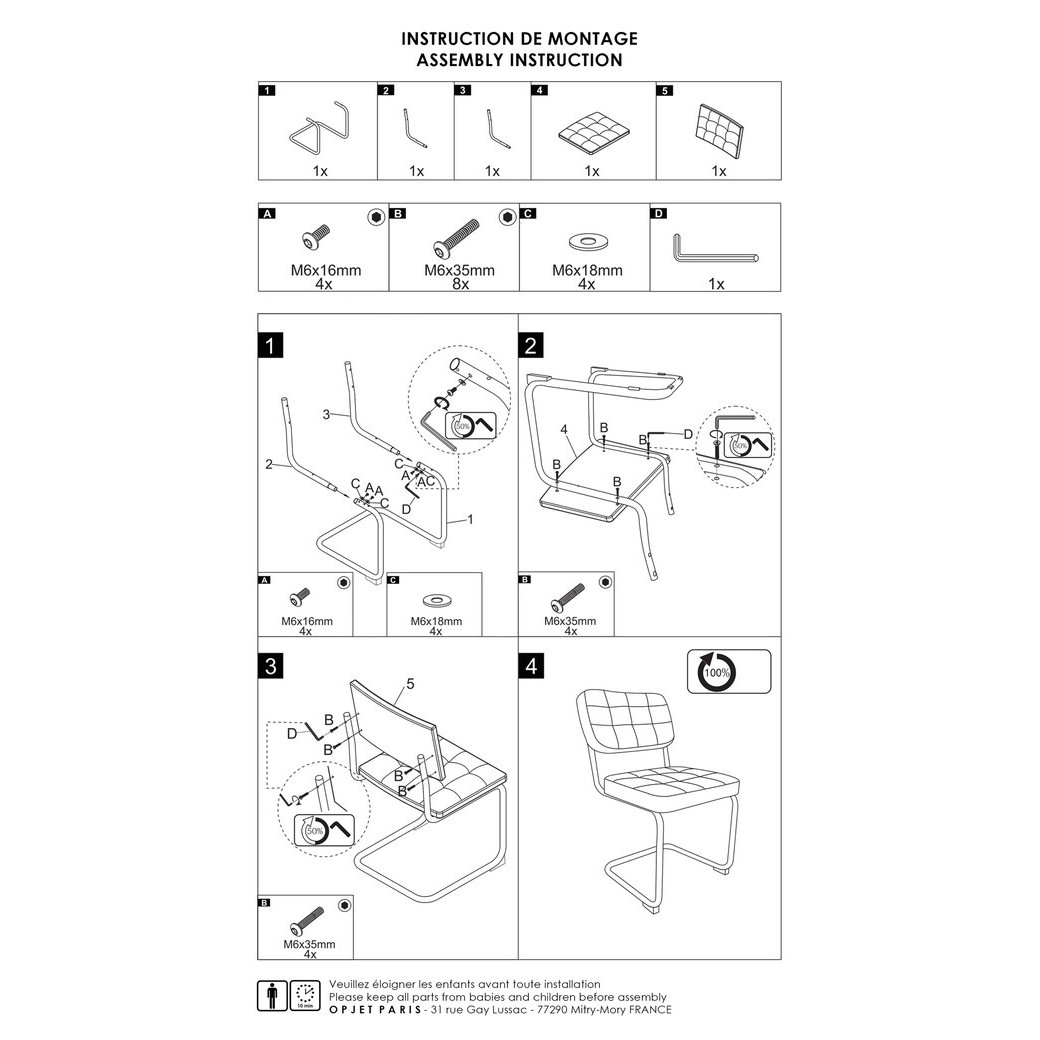 Chaise Capsule Pied Chromé Dossier Cannage Tissu Bouclette Écru Opjet