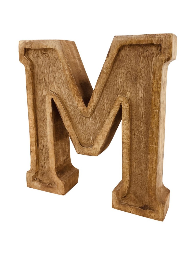 Lettre décorative M géométrique en bois à relief sculpté à la main