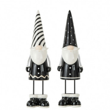 Pere Noel Debout Rayures Ceramique Noir / Blanc L assortiment De 2