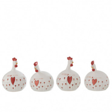 Poule Valentin Ceramic Blanc / Rouge L Assortiment de 2