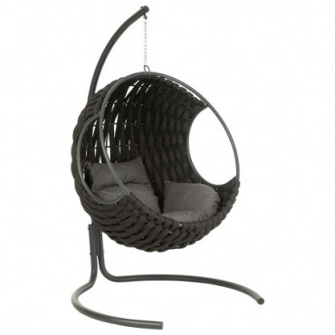 Chaise Suspendue + Coussins Vega Corde / Metal Noir