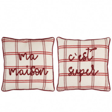 Coussin Texte Polyester Rouge / Blanc Assortiment de 2