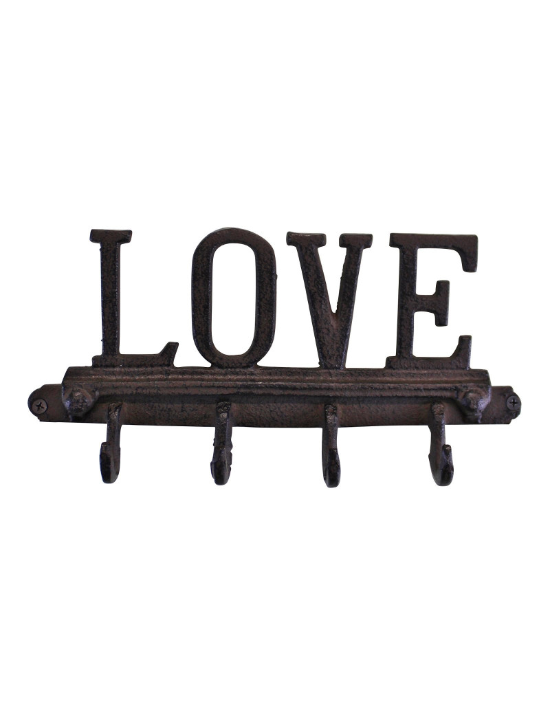 Crochets muraux rustiques en fonte design d'amour avec 4 crochets