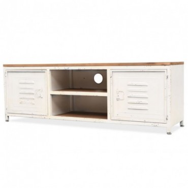 Meuble TV casier industriel Blanc 120x30x40cm