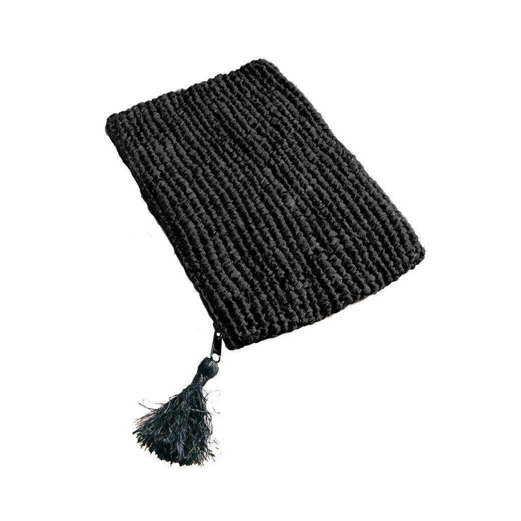 Pochette En Raphia - Noir - 32cm