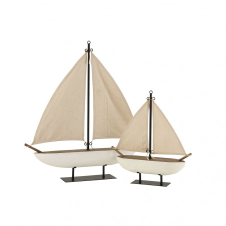 Bateau A Voiles En Bois/Jute Blanc/Brun Grande Taille