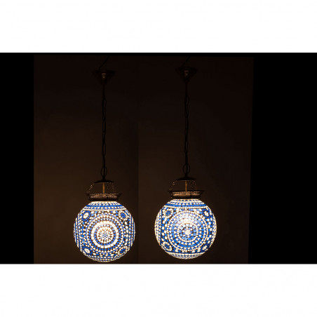 Lampe Suspendue Mosaïque Eki Verre Bleu/Blanc Petite Taille