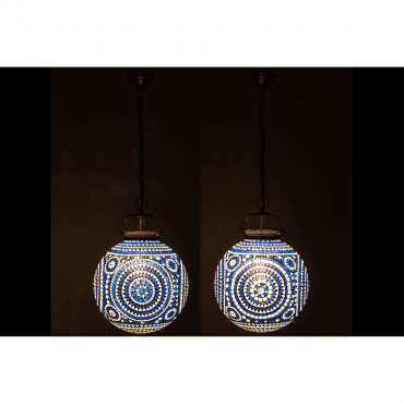 Lampe Suspendue Mosaïque Eki Verre Bleu/Blanc Grande Taille