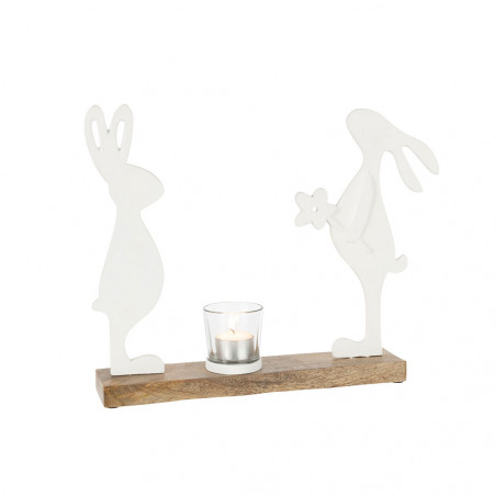 Photophore Lapins Bois De Manguier/Metal Blanc Naturel