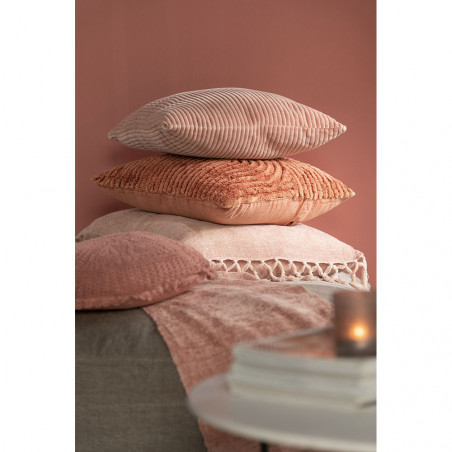 Coussin Velours Carre Coton Rose