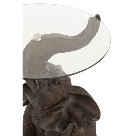 Table Elephant Resine/Verre Marron Fonce