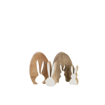 Silhouette Lapin Puzzle Bois De Manguier Naturel/Blanc Petite Taille