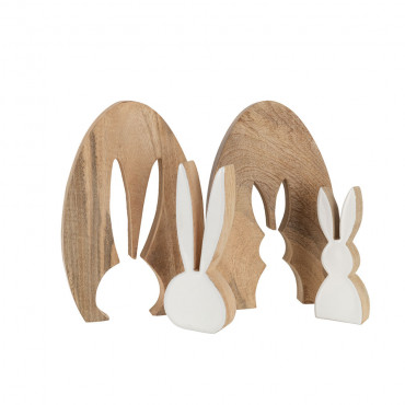 Silhouette Lapin Puzzle Bois De Manguier Naturel/Blanc Grande Taille