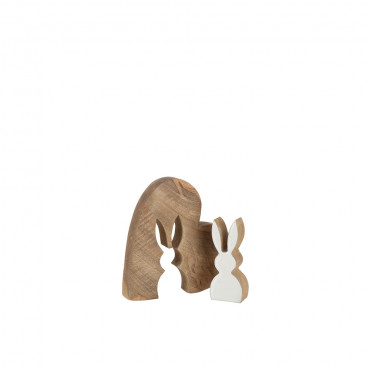 Silhouette Lapin Puzzle Dans Coeur Bois De Manguier Naturel/Blanc Petite Taille