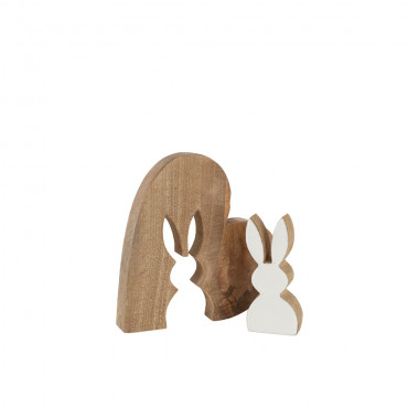 Silhouette Lapin Puzzle Dans Coeur Bois De Manguier Naturel/Blanc Taille Moyenne