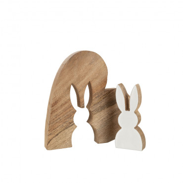 Silhouette Lapin Puzzle Dans Coeur Bois De Manguier Naturel/Blanc Grande Taille