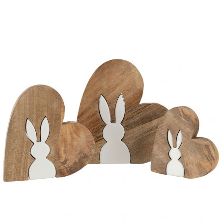 Silhouette Lapin Puzzle Dans Coeur Bois De Manguier Naturel/Blanc Grande Taille