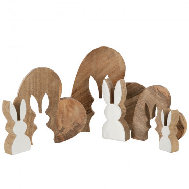 Silhouette Lapin Puzzle Dans Coeur Bois De Manguier Naturel/Blanc Grande Taille