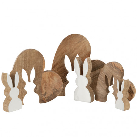 Silhouette Lapin Puzzle Dans Coeur Bois De Manguier Naturel/Blanc Grande Taille