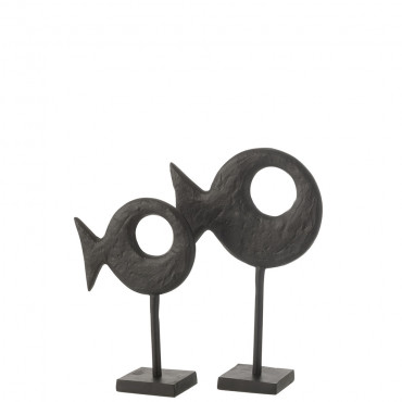 Figurine Poisson Sur Pied Aluminium Noir Grande Taille