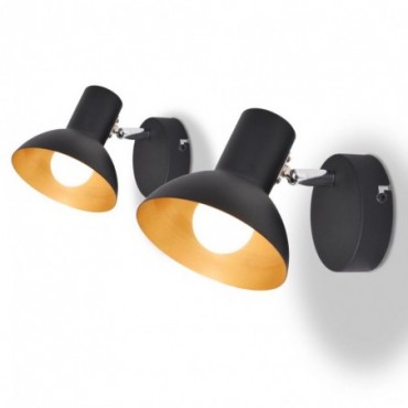 Lampe murale 2 pièces pour 2 ampoules E27 Noir et doré