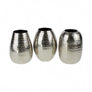 Vase Nantes Assortiment De 3 Argenté Aluminium Hauteur 19 Cm