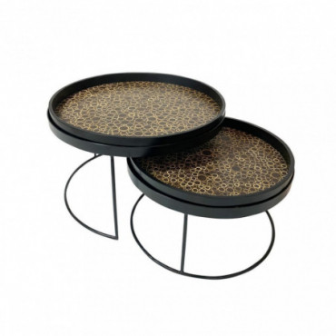 Set de 2 tables basses en noix de coco et pieds en métal D50cm et...