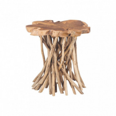 Table dappoint en teck et pieds en branches de teck H45cm Pandawa