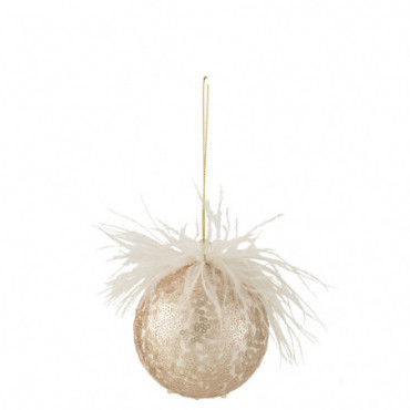 Boule De Noel Paillettes Plumes Saumon