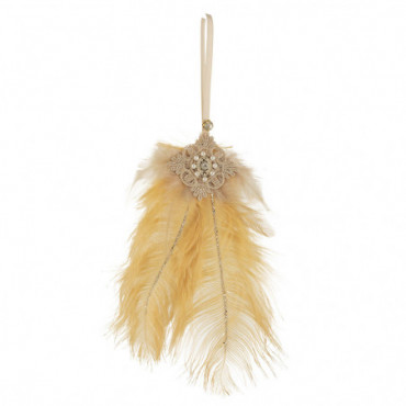 Suspension Plumes Ocre Jaune Strass