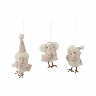 Suspsension Oiseau Textile Blanc/Rose Clair