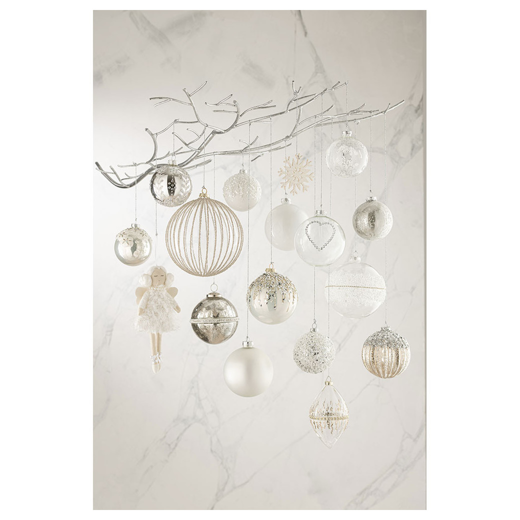 Boite 4 Boules De Noel Verre Epais Brillant Blanc Moyen Jline