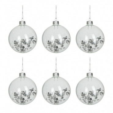 Boite De 6 Boules De Noel Rondes Decoratives Interieur Transparent