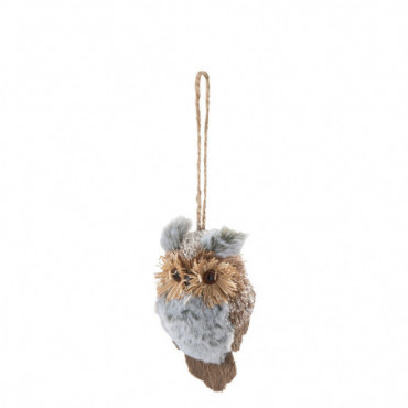 Hibou Suspendu Peluche/Raphia Marron/Vert