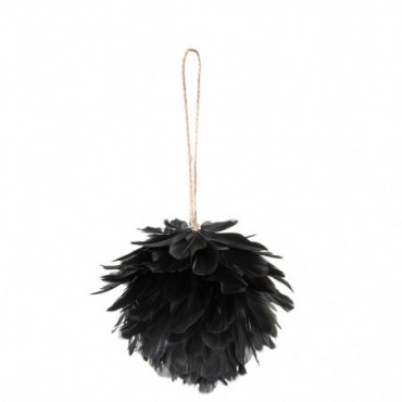 Boule Decorative Suspendue Plumes Noir