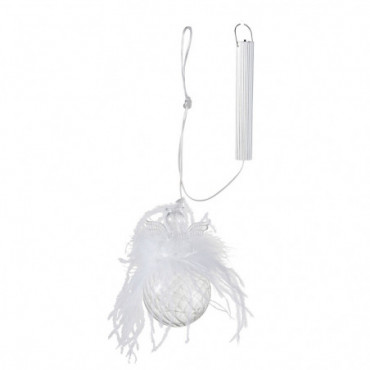 Boule De Noel Ange + Led + Plume Verre Transparent Petit