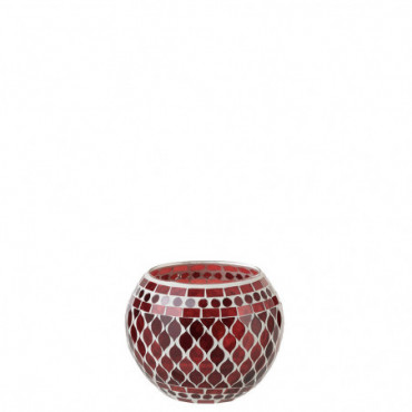 Photophore Mosaiques Boule Verre Rouge/Blanc Grand