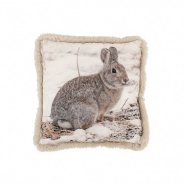 Coussin Lapin Polyester Blanc/Beige/Gris