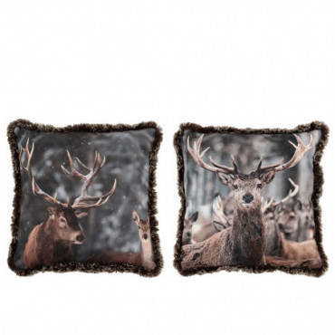 Coussin Cerf Polyester Marron