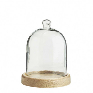 Cloche ronde bois/verre transparent/naturel small - J-Line
