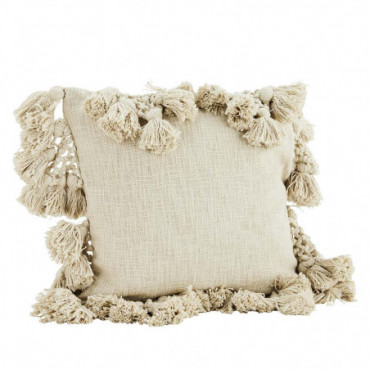 Housse De Coussin Avec Pompons 45X45Cm Ivoire