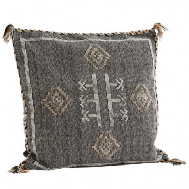 Housse De Coussin Tissée À La Main 60X60Cm Noir Fauve Indien Beige