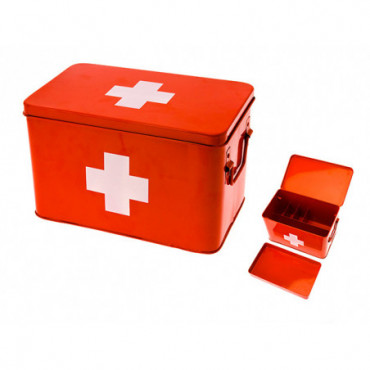 Boîte à Pharmacie en Métal Blanc et Croix Rouge 