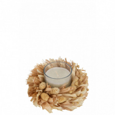 Bougie Florale Rond Verre Blanc/Naturel 24H