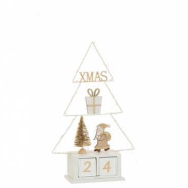 Sapin Calendrier+Led Bois Blanc/Or