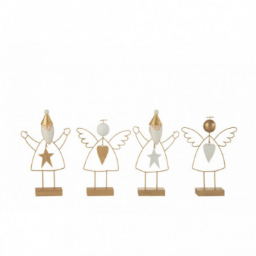 Ange/Pere Noel Sur Pied Metal Or/Blanc x4