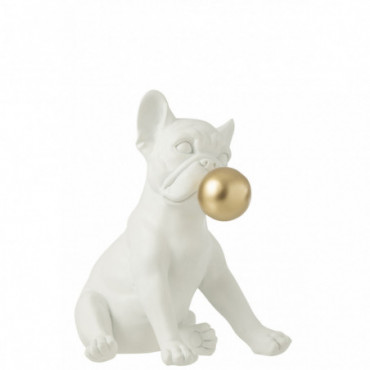 Chien Assis Bulle Resine Or/Blanc L