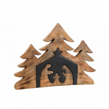 Creche Sapins Bois Noir/Naturel Xl