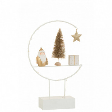 Demi-Cercle Sur Pied+Led Pere Noel Bois Blanc/Or