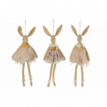 Lapin Suspension Robe Textile Jaune x3